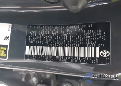 2025 Toyota Corolla Le from USA, damaged, VIN 5YFB4MDE4SP259268